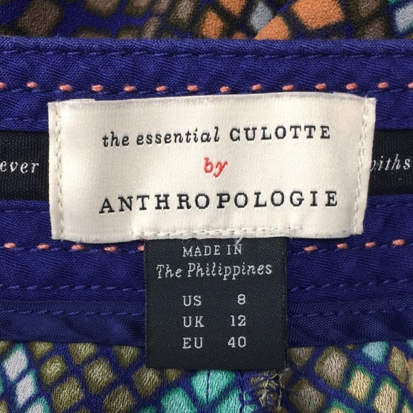 Anthropologie Essential Cullote Cropped Pants Blue Green Womens 8 Snakeskin - Picture 8 of 10